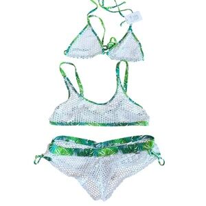 Tropical Green and White Mesh Swim Set